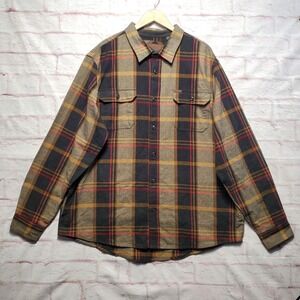 Orvis Adams Plaid Heavyweight Flannel Shirt Mens 2XL Brown Multi Pockets Outdoor